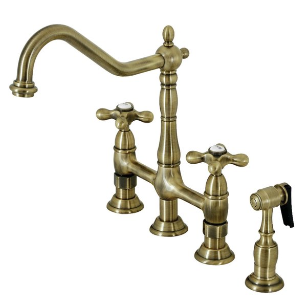 Kingston Brass KS1273AXBS Heritage Bridge Kitchen Faucet W/Brass Sprayer, Brass KS1273AXBS